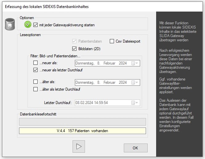 Erweiterte Sidexis Database Readereinstellungen